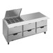 A Beverage-Air stainless steel refrigerated prep table with drawers and clear lids.