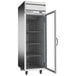 A Beverage-Air Horizon Series glass door reach-in freezer with open doors.