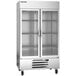 A Beverage-Air white bottom mounted reach-in freezer with glass doors.