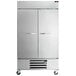 A Beverage-Air two section reach-in freezer with two solid doors.
