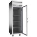 A Beverage-Air Horizon Series reach-in refrigerator with a glass door on wheels.