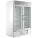 A white Beverage-Air glass door merchandising freezer.