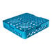 A blue plastic full size open end heavy duty tray rack.