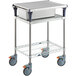A silver Metro PrepMate multistation on wheels.