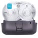 A black and grey San Jamar Versatwin double roll toilet tissue dispenser with a white cover.