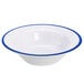 A white GET Settlement Bistro side dish with a blue rim.