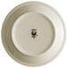 A Libbey narrow rim stoneware plate with brown bands and speckles.