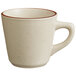 A Libbey brown speckle stoneware tall cup with a brown rim.