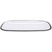 A white rectangular GET Settlement Bistro melamine dinner platter with a black rim.