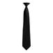 A close-up of a Henry Segal black pre-knotted clip-on neck tie.