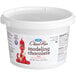 A white Satin Ice tub of red modeling chocolate.