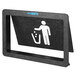 A black rectangular Vollrath flush-mount trash receptacle door with white symbols.