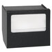 A black Vollrath ModuServ napkin dispenser with a white napkin inside.