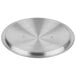 A silver Vollrath Arkadia sauce pan cover with a circular pattern.