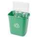 A green rectangular recycling wastebasket full of plastic containers.
