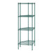 A green Regency wire shelving unit with four shelves.