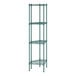 A green wireframe Regency corner shelf unit with four shelves.