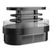 A black and white refrigerated self-service island merchandiser with glass shelves.