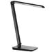 A black Safco Vamp LED desk lamp with a multi-pivot adjustable arm and USB port.