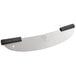 A silver and black Mercer Culinary Millennia rocker pizza knife with black Santoprene handles.