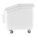 A white rectangular Cambro ingredient storage bin with wheels and a sliding lid.