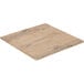 A wooden square object with a faux oak wood design on a white background.