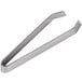 A pair of silver stainless steel tongs.