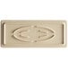 A rectangular white melamine display board with a faux oak wood design.