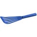 A Dexter-Russell blue slotted turner with a blue handle.