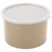 A beige plastic Cambro crock with a white lid.