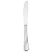 A silver dinner knife with a white handle.