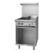 A U.S. Range stainless steel 24" range with 2 burners, a 12" griddle, and a cabinet base.