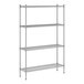 A wireframe of a Regency stainless steel wire shelving unit with four shelves.