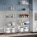 Regency chrome wire shelving holding food in a kitchen.