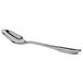 A close-up of a Libbey stainless steel demitasse spoon with a silver handle.
