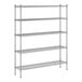 A wireframe of a Regency stainless steel wire shelving unit with four shelves.