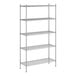 A wireframe of a Regency stainless steel wire shelving unit with four shelves.