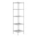 A chrome wire shelving unit with four shelves.
