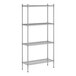 A wireframe of a Regency stainless steel wire shelving unit with four shelves.