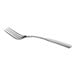 A close-up of a Libbey Salem stainless steel dinner fork with a silver handle.