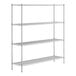 A silver metal Regency wire shelving unit with four shelves.