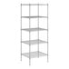 A wireframe of a Regency chrome wire shelving unit with four shelves.