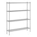 A wireframe of a Regency stainless steel wire shelving unit with four shelves.