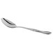 A Libbey stainless steel dessert spoon with a handle.