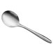 A Libbey stainless steel bouillon spoon with a white handle.