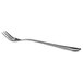 A silver fork with a white background.