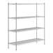 A Regency stainless steel stationary wire shelving unit with four shelves.