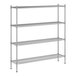 A wireframe of a Regency stainless steel wire shelving unit with four shelves.