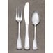 A Libbey stainless steel medium weight dessert fork on a white background.