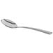 A close-up of a Libbey stainless steel bouillon spoon with a silver handle.